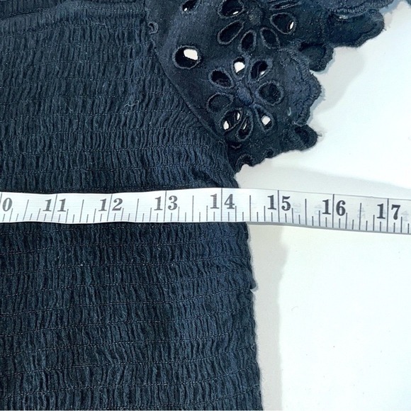 NWT Madewell Eyelet Lucie Square Neck Smocked Short Eyelet Sleeve Top Black S - Picture 11 of 13